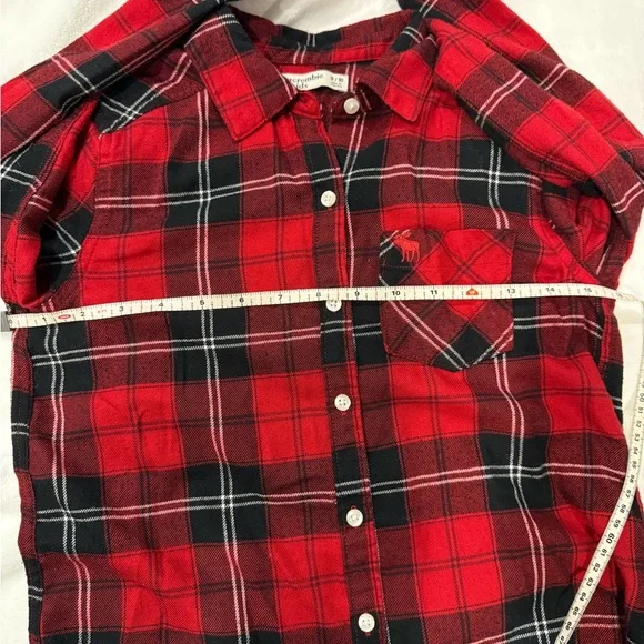 Abercrombie Kids Red Plaid Button-Up Shirt Size 9/10 - Long Sleeve Flannel - Picture 7 of 9